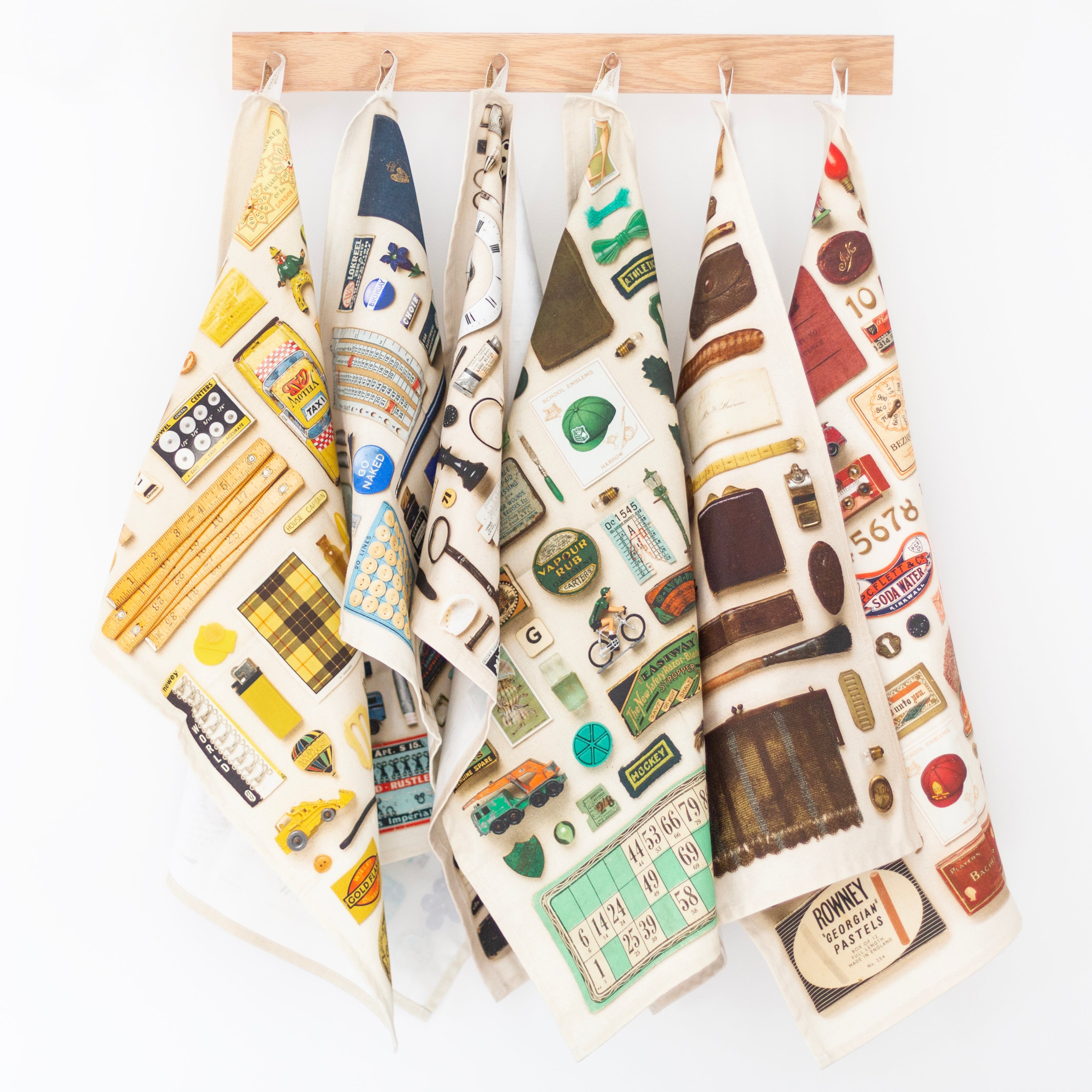 Mix'n'Match 6 Vintage Keepsake Patterned Tea Towel in 100% Organic Cotton