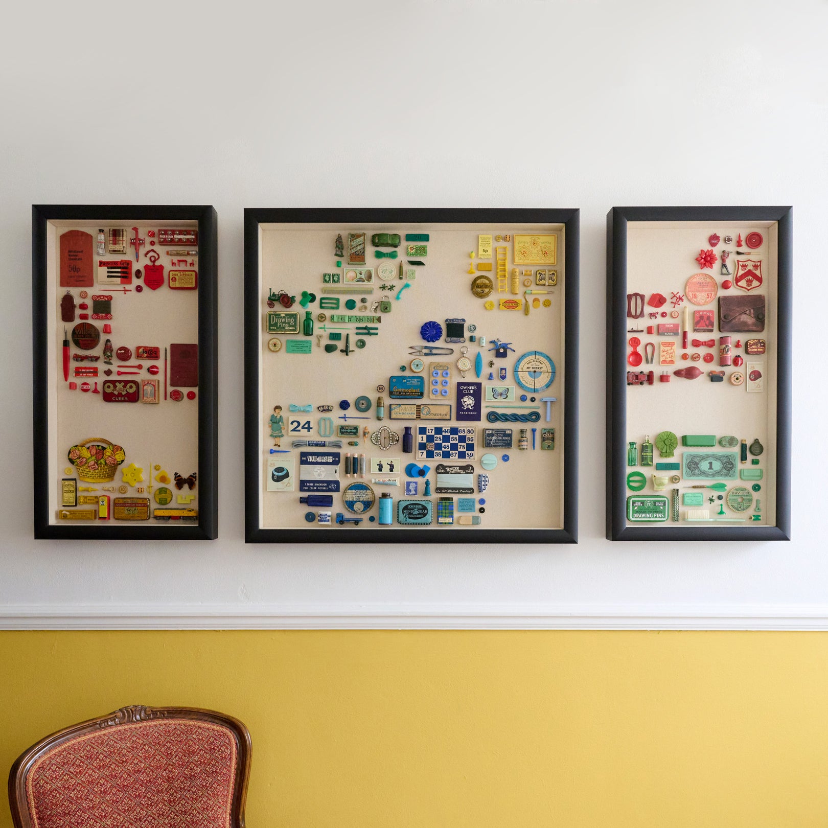 Seas of Change Triptych – Vintage Object Assemblage Artwork