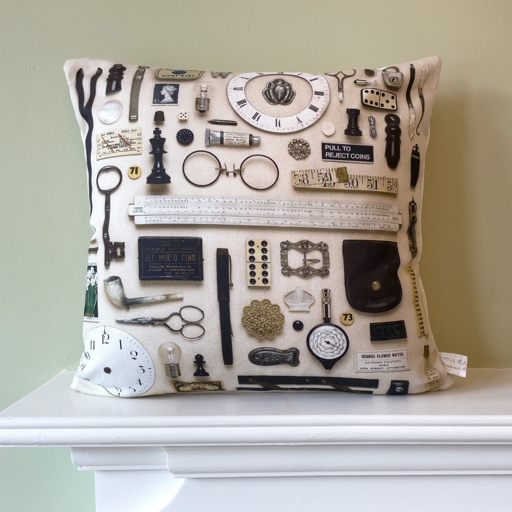 Black & White Vintage Keepsake Patterned Cushion in 100% Organic Cotton