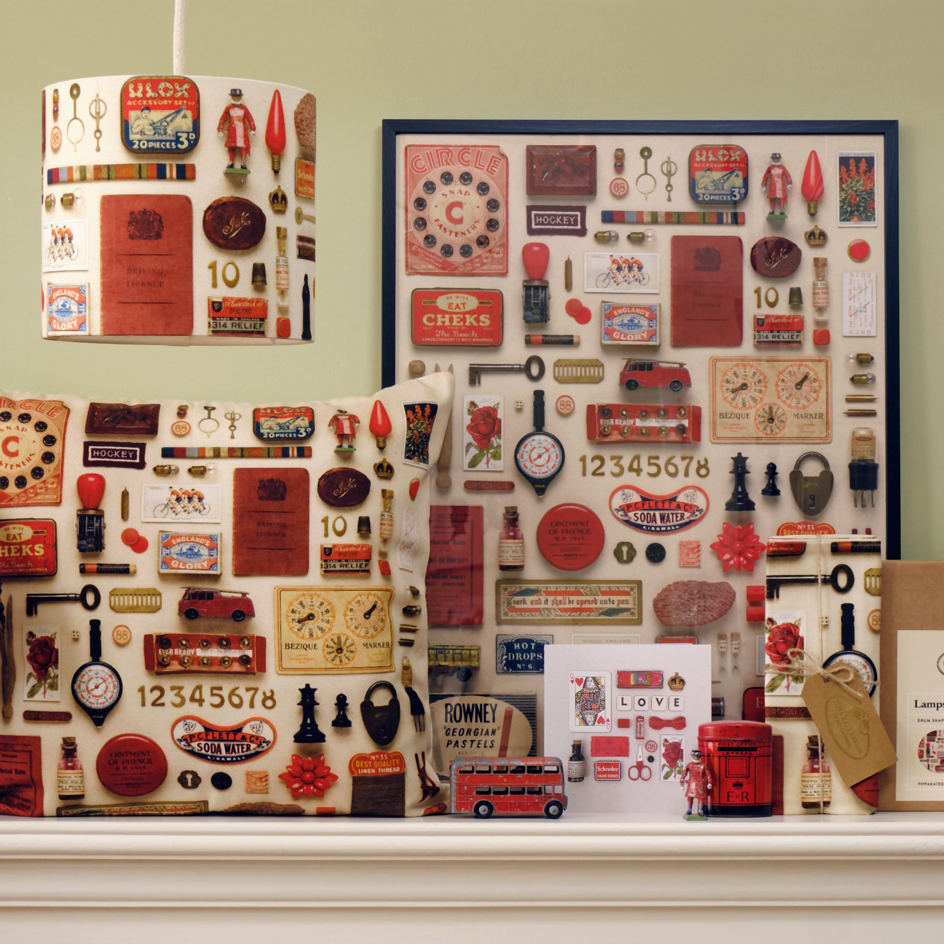 Red & Gold Vintage Keepsake Collection Drum Lampshade Making Kit in Organic Cotton