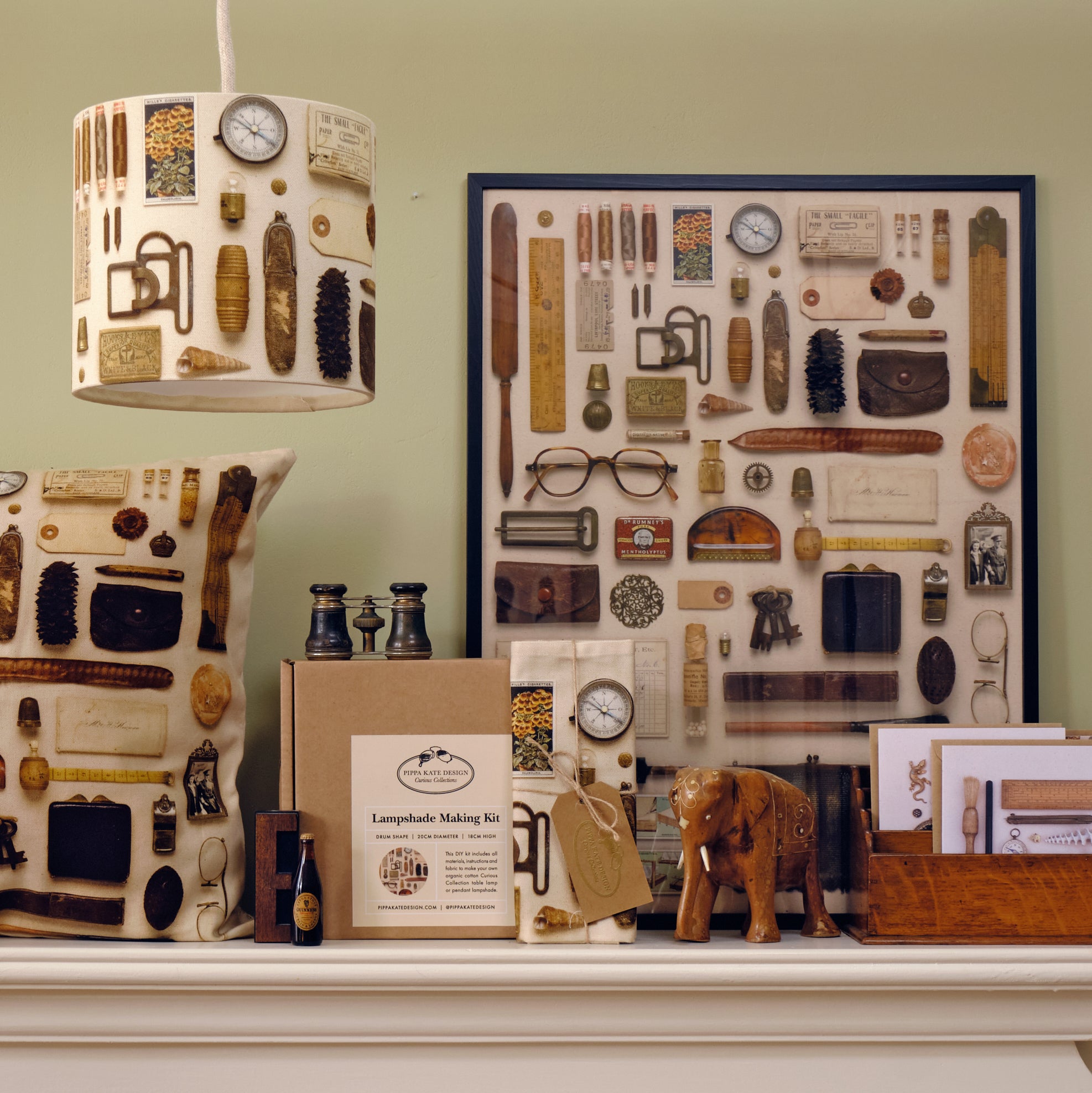 Brown & Gold Vintage Keepsake Collection Drum Lampshade Making Kit in Organic Cotton