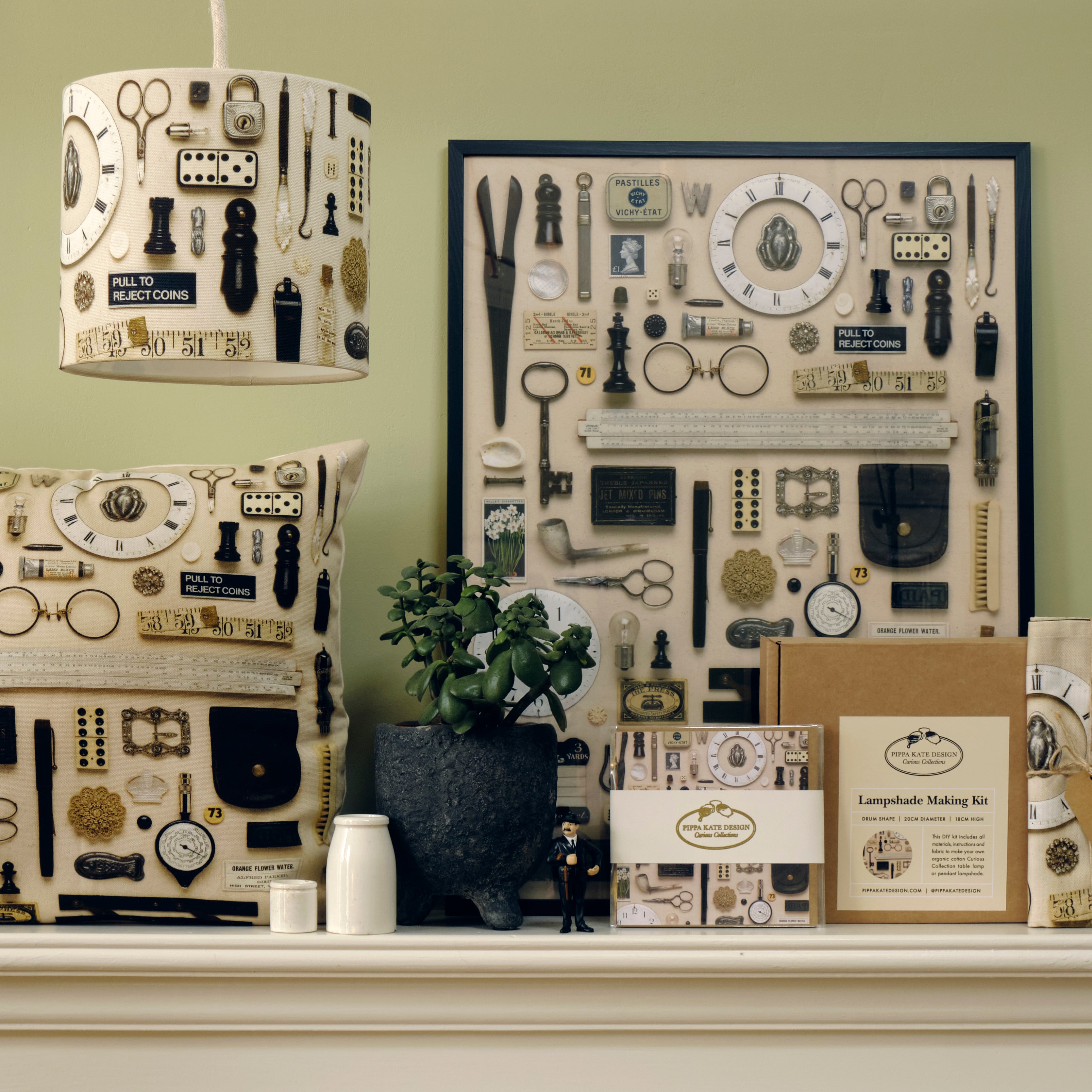 Black & White Vintage Keepsake Collection Drum Lampshade Making Kit in Organic Cotton
