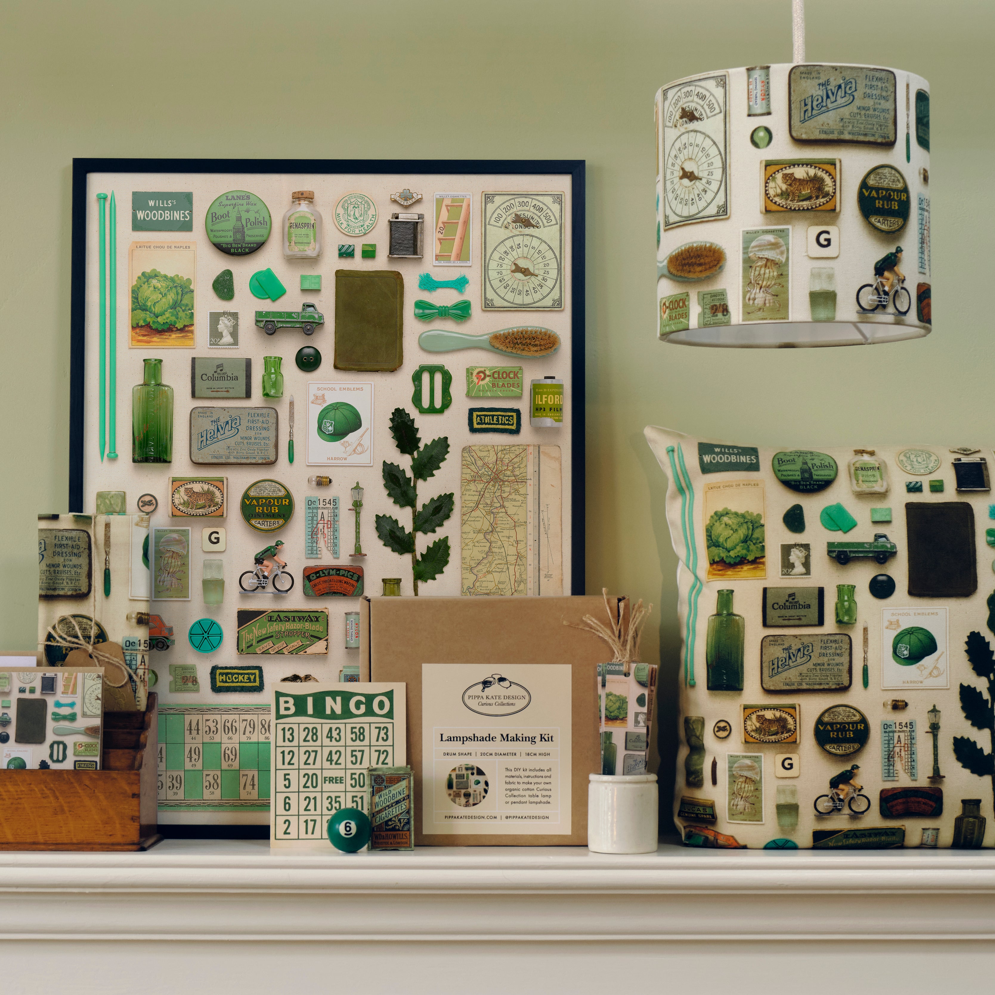 Green Vintage Keepsake Collection Drum Lampshade Making Kit in Organic Cotton