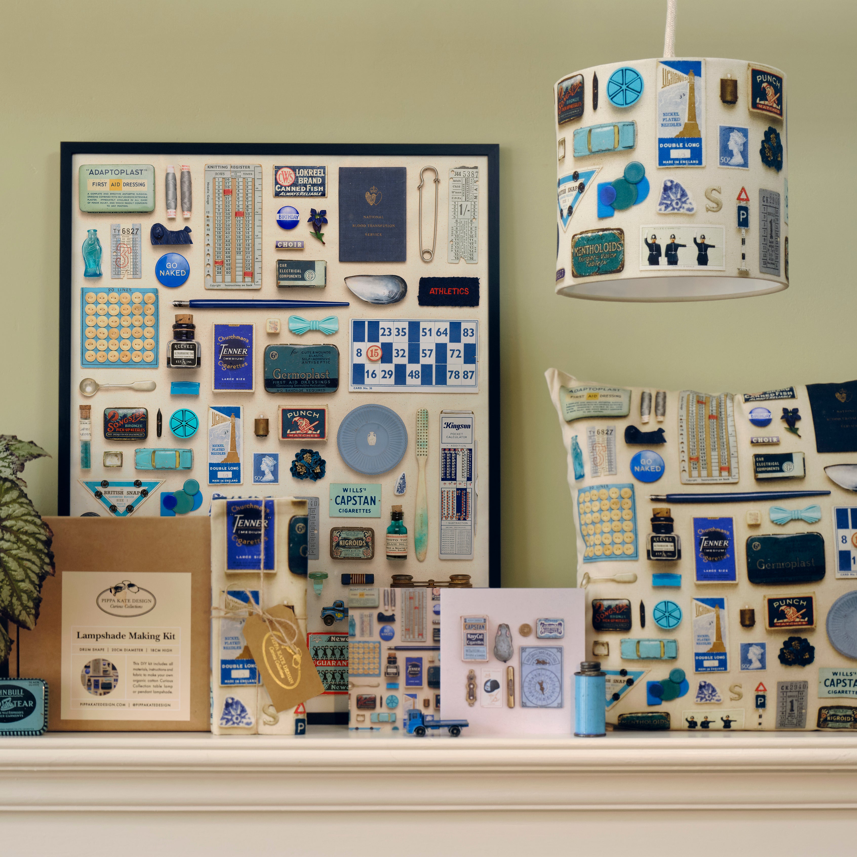 Blue Vintage Keepsake Collection Drum Lampshade Making Kit in Organic Cotton