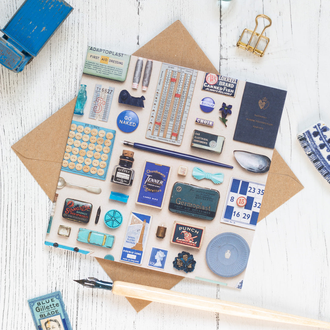 Blue Vintage Patterned Eco-friendly Greetings Card