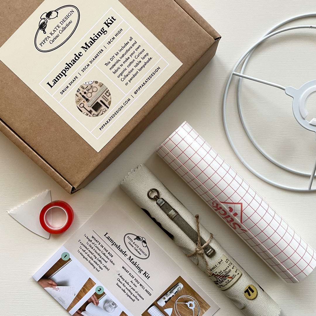 Black & White Vintage Keepsake Collection Drum Lampshade Making Kit in Organic Cotton