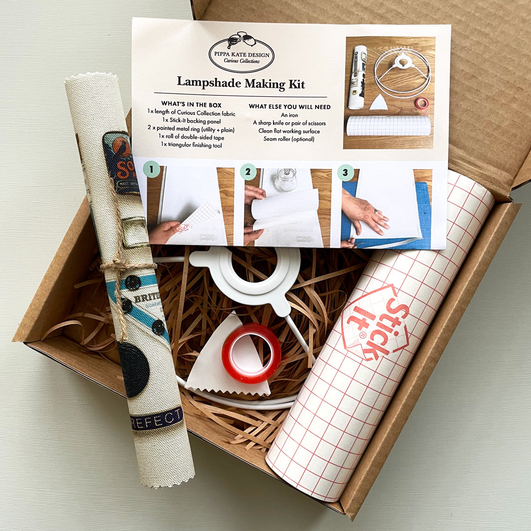 Blue Vintage Keepsake Collection Drum Lampshade Making Kit in Organic Cotton