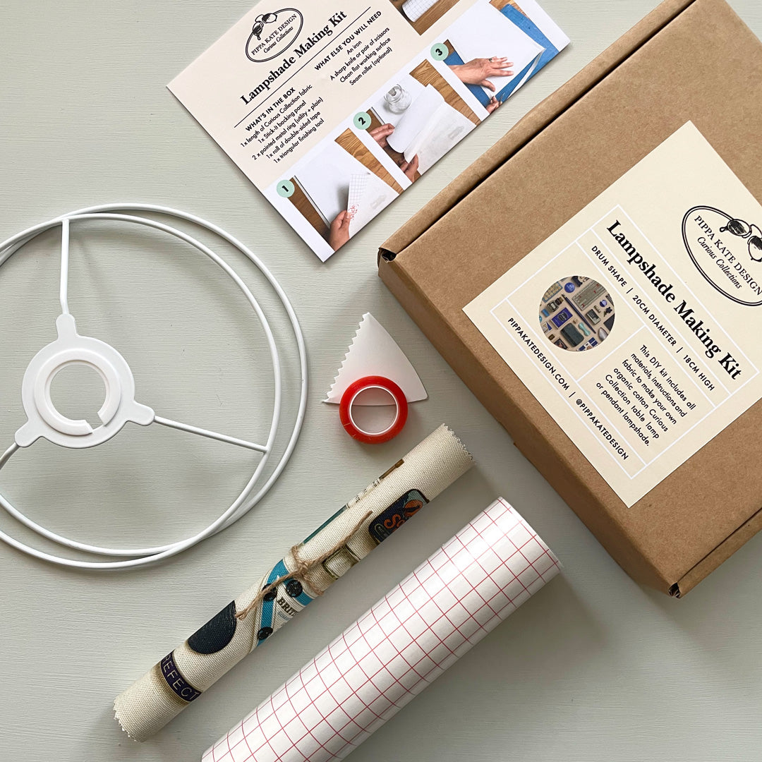 Blue Vintage Keepsake Collection Drum Lampshade Making Kit in Organic Cotton