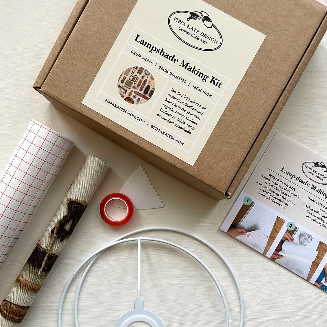 Brown & Gold Vintage Keepsake Collection Drum Lampshade Making Kit in Organic Cotton