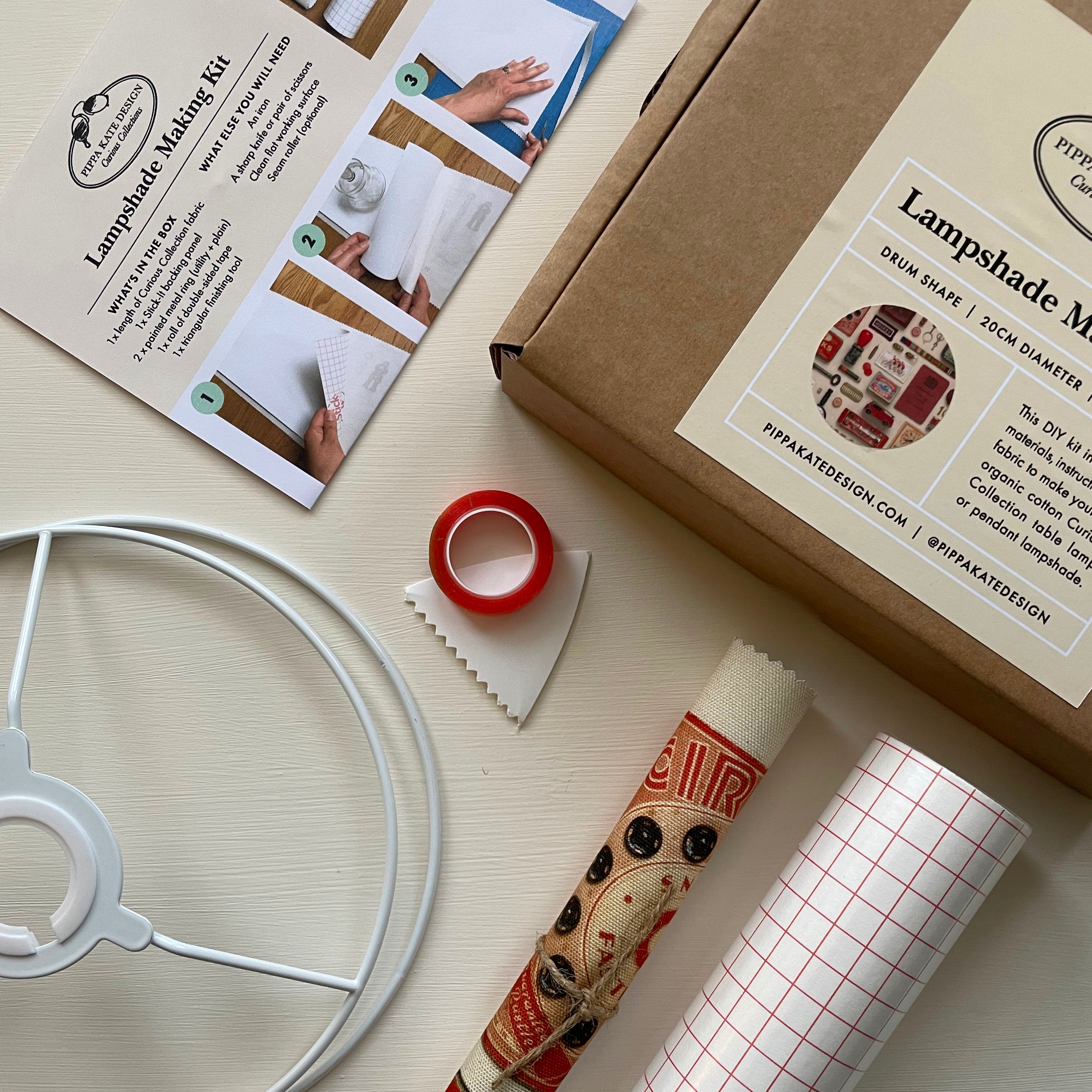 Red & Gold Vintage Keepsake Collection Drum Lampshade Making Kit in Organic Cotton