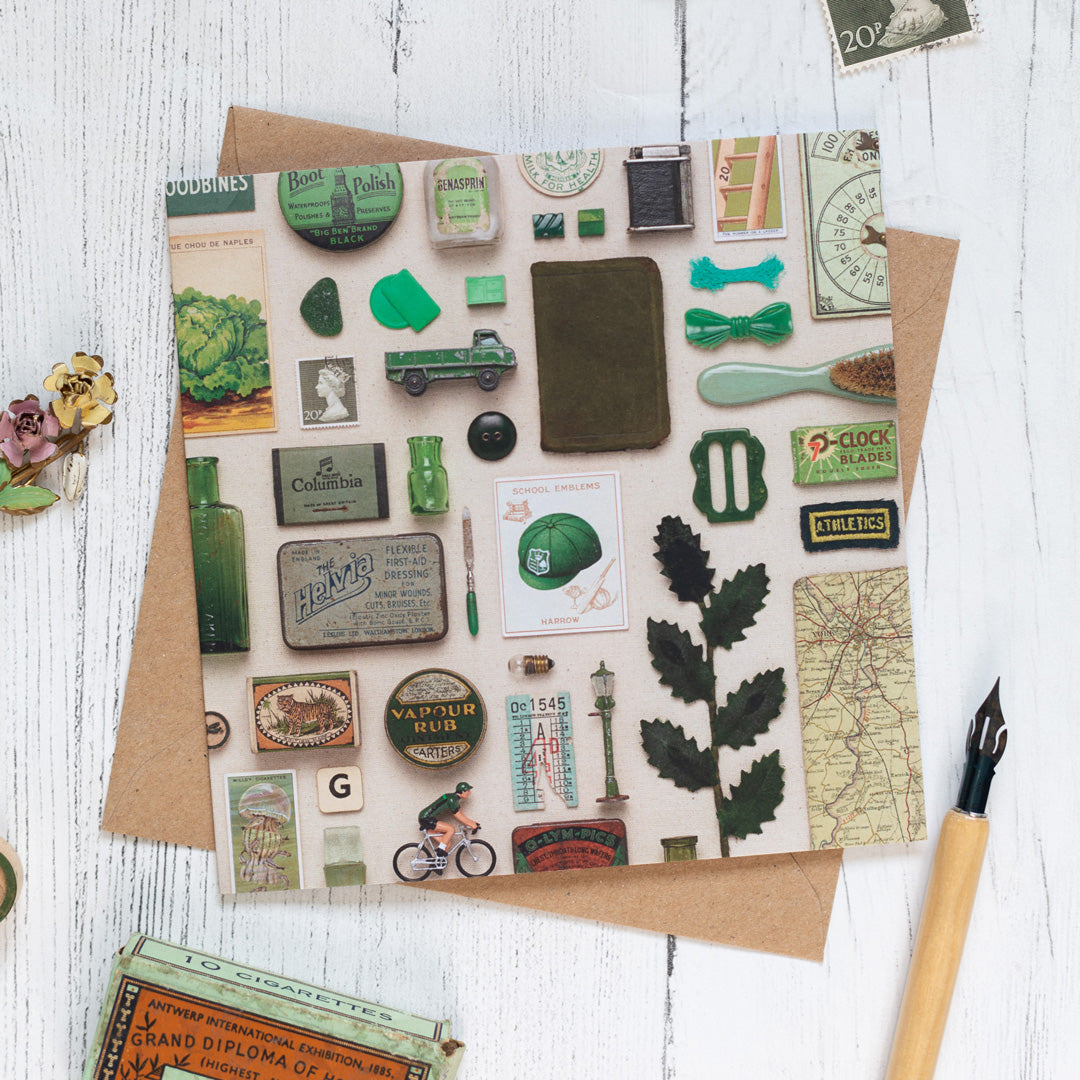 Green Vintage Patterned Eco-friendly Greetings Card
