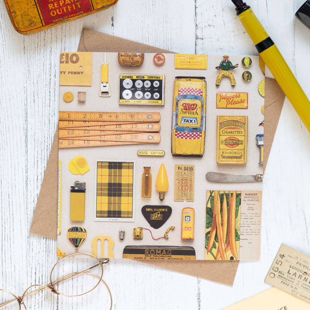 Yellow Vintage Patterned Eco-friendly Greetings Card