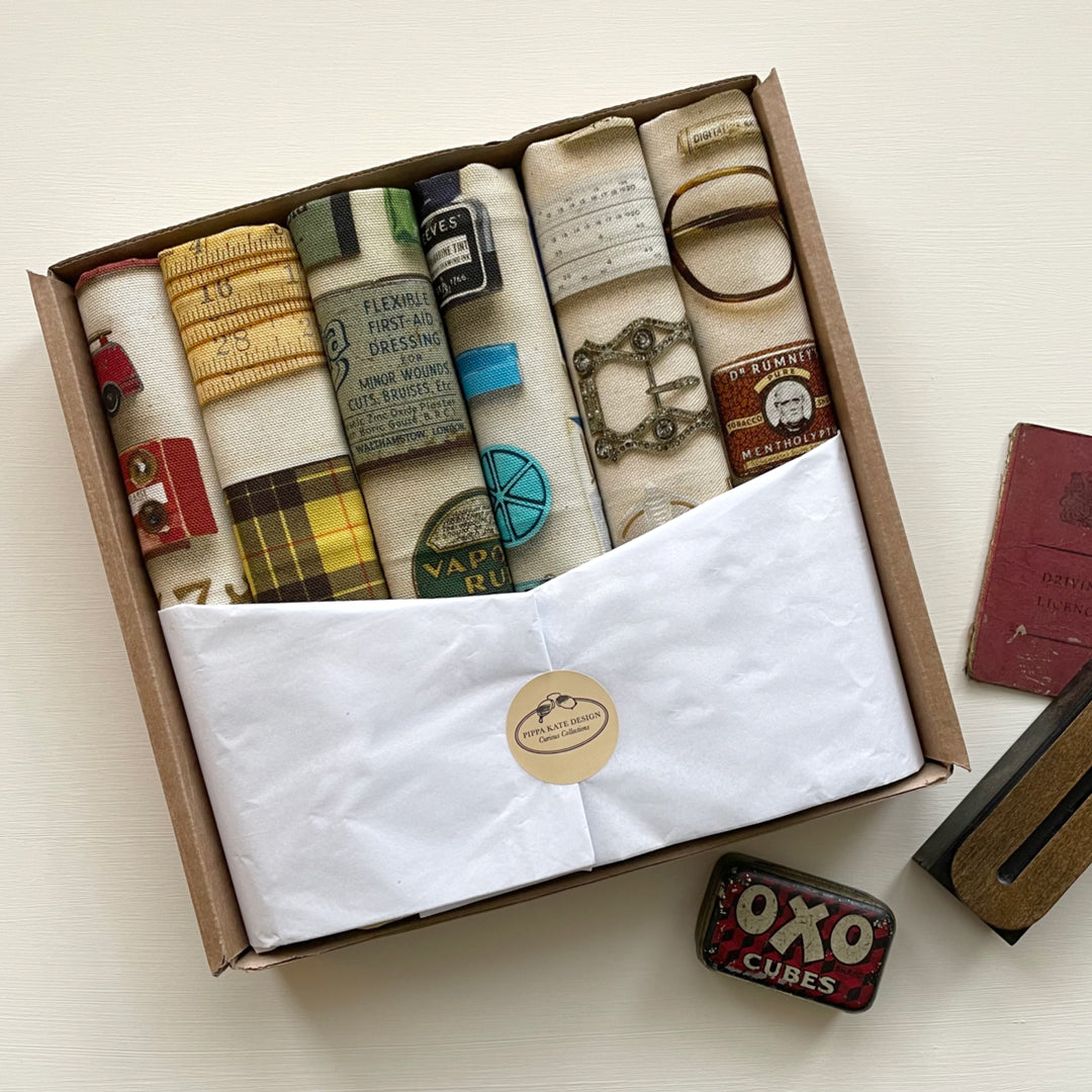 Gift Box of 6 Vintage Keepsake Patterned Tea Towels in 100% Organic Cotton